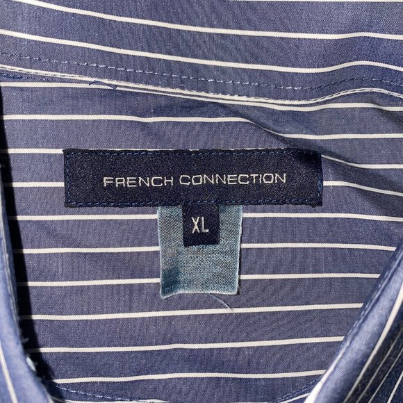 French Connection Mens X-Large Blue Striped Long Sleeve Shirt - Picture 4 of 12